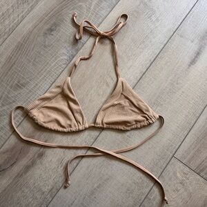 Frankie’s Bikinis’s Ribbed Triangle Bikini Top in Nude Tan Size